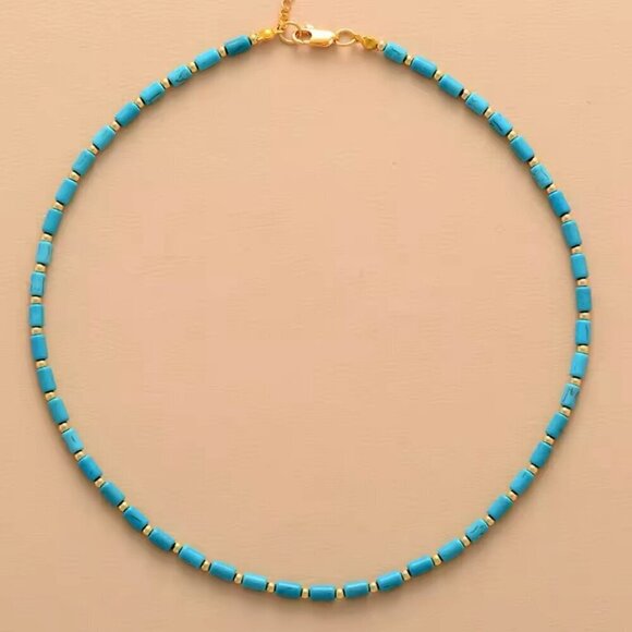NWT Boho Beaded Choker Necklace Turquoise & 18K Gold Plated Beads 16” Western - Picture 11 of 11